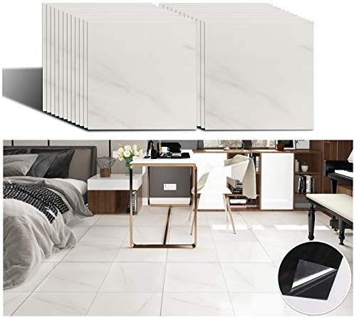 VEELIKE Adhesivo Impermeable de PVC para Baldosas de Suelo para Baño Blanco Roto Autoadhesivo Prueba de Aceite para Azulejos de Cocina Adhesivo para Salpicaduras de Vinilo 30cm x 30cm 24 Piezas