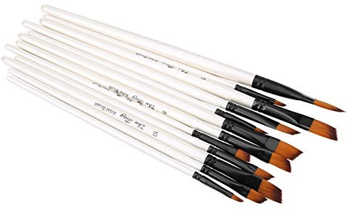 Juego de 12 pinceles para pintar, madera + material de lana de nailon, para pinturas acrílicas y de acuarela, regalo para amantes de la pintura(Diagonal front)