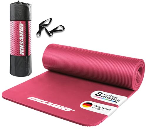Muawo Premium Gymnastikmatte inkl. Tasche + Tragegurt | Phthalatfreie Trainingsmatte | Yogamatte - rutschfest, extra dick & lang | 190 cm x 100 cm x 1,5 cm | Fitnessmatte Pink