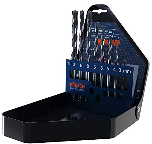 Presch Set Punte Trapano Muro 8 pz. - Set per Pietra con Codolo Cilindrico - Kit Professionale di Punte per Calcestruzzo, Pietra, Muro e Marmo - Ø 3-10mm