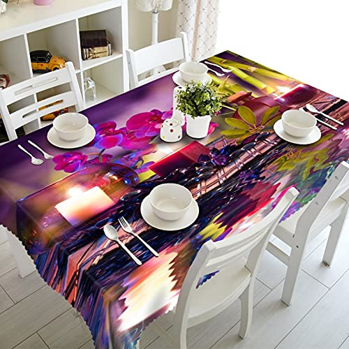 Aeici Nappe rectangulaire en polyester, orchidée et bambou pour cuisine, salle à manger, fête, 139,7 x 198,1 cm