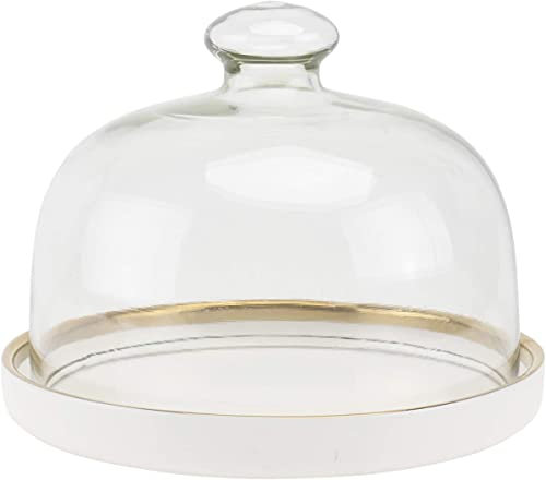Bell Jar Cake Bell Glass Hood Cheese Bell with Ceramic Plate Cake Plate Hood Serving Plate with Glass Hood Porcelain Cheese Plate Cheese Board Cake Cover Cake Bell-Weiß