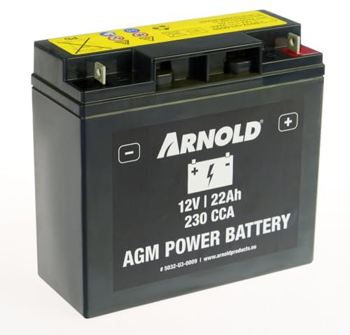 ARNOLD AGM - Batteria di avviamento AZ109, 12 V, 22 Ah, 230 CCA per trattori tosaerba 5032-U3-0009, con polo destro, colore: Nero