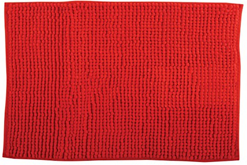 MSV – Chenille-Mikrofaser-Badematte – Langflorig, rutschfest – Maschinenwaschbar – Praktische Aufhängeschlaufe – Optimaler Komfort und Hygiene – Rot – Einzeln – 50 x 80 cm