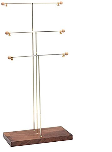 Sieraden rek Jewelry Tree Stand Organizer 3 Tier Metal and Wood Storage Tray for Necklaces Bracelets Earrings Holder Hanger Jewelry Display Tower Sieraden Organisator ( Color : Walnut )