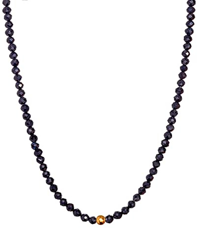 BERGERLIN Naturstein Perlenkette Damen Herren, facettiert, Gold/Silber | Facettierte Naturstein Perlenkette: bunte Halskette Damen & Herren, echte Edelsteine – vom deutschen Prüflabor bestätigt.