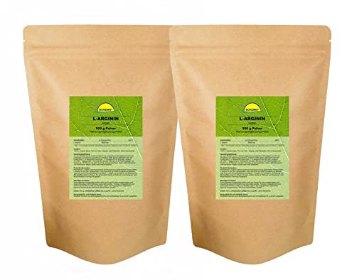 L-Arginin Base (Aminosäure), vegan, 1 kg (2 Beutel à 500 g), Premiumqualität ohne Zusatzstoffe, Bonemis®