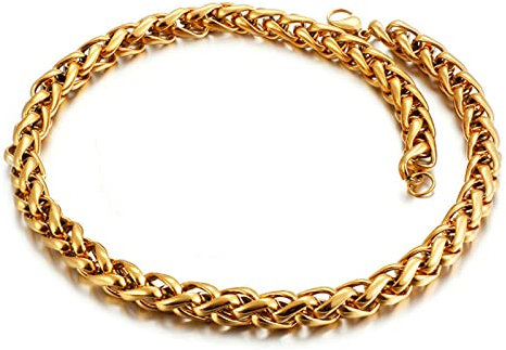 Beydodo Kette ohne Anhänger Edelstahl, Weizenkette 10MM Breite Gold Halskette Herren 65CM Hip Hop Partnerkette