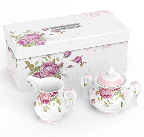 London Boutique Large Teapot Milk Jug Sugar Bowl Afternoon Tea Set Teapots Set New Bone China Vintage Flora Gift Box 1300ml (Milk Jug Sugar Bowl)