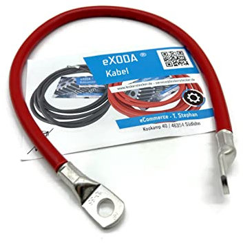eXODA Cavo Batteria 35 mm² 50cm M8 M10 Rosso Cavo in Rame Flessibile per Auto Moto Resistente al Calore PVC Fino a 70 Gradi per Applicazioni di Potenza.
