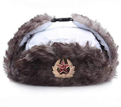 DEPAJA Russische Mütze Ushanka Sowjetische CCCP-Abzeichenkappe Trapper-Ohrschutzmütze Für Männer Und Frauen Outdoor-Radfahren Russischer Flieger, Weiß, Einheitsgröße