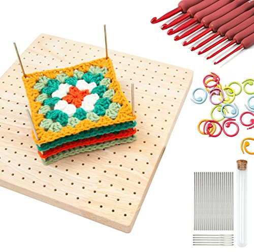 json2xml Häkelblockierbrett, Strickbrett Aus Holz Mit Edelstahlstiften Und Häkelnadeln Und Positionierungsschnallen, Granny Square Häkelbrett Für Strick- Oder Häkelprojekte