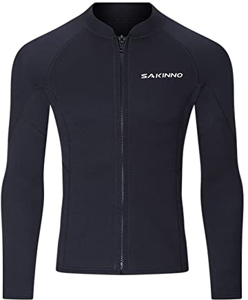 huraty Neoprene Wetsuit Top 2mm, Men's Long Sleeve Vest with Front Zipper, Outdoor Water Sports Diving Wet Suit, Black 4XL