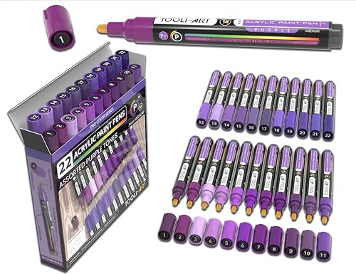 Juego de 22 marcadores de pintura acrílica Pro Colour Series Set de 3 mm mediano para pintura de roca, tazas de vidrio, madera, metal, vidrio, pintura de plástico, lienzo, bricolaje, no tóxico, a base