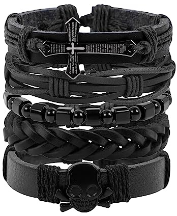 Manfnee Punk Leder Armband für Herren Damen Schwarze Nieten Armbänder Gothic Manschetten Armband