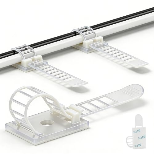 SZFUDIGO Schreibtisch-Draht-Organizer Kabelbinder selbstklebende Kabelclips Kabelmanagement Kabelhalter für den Schreibtisch 50 Stk weiß