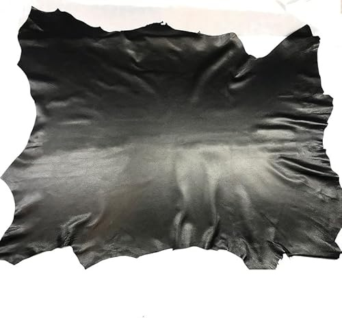 YIPOCH Schwarze Farbe, weiches Echtleder-Stoffblatt, echtes Ziegenfell, Stück zum Nähen, Ledermaterial, 60 x 70 cm, Dicke 0,6 mm
