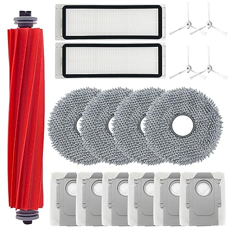 Odashen 17-teiliges Zubehör-Set Ersatz für Roborock Q Revo/Roborock P10 Roboter-Staubsauger, 1 Hauptbürste, 4 Wischtuch, 6 Staubbeutel, 2 Filter, 4 Seitenbürste (weiß)