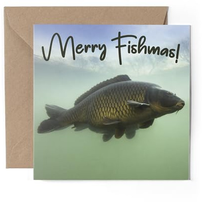 1 x Grußkarte – Merry Fishmas Xmas Lustig Karpfen Fisch Angeln Fischer Männer Weihnachten Dankeschön Freund Liebhaber Fan Mama Papa Kinder Geschenk #81233