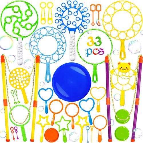 ZLPBAO Seifenblasen Kinder Set, 33 Stücke Kinder Seifenblasen Blase Zauberstab Einstellen Seifenblasen mit Seifenblasen Stab groß, Seifenblasen-Zauberstäbe für Sommer, Spielzeit im Freien