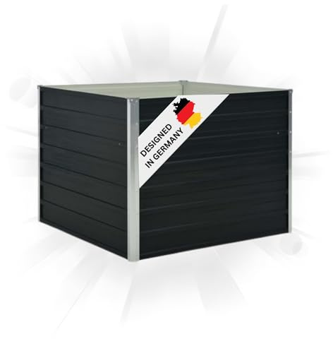 DELUKE Hochbeet für Garten Emil Quadrat Anthrazit | 100x100x77cm | Verzinkter Stahl | Wetterfest | Gartenbeet Kräuterbeet Blumenbeet Beet hoch Frühbeet für Garten Gemüsebeet