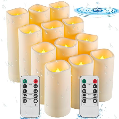 Candela da esterno impermeabile, candela a batteria a LED senza fiamma, candela analogica resistente alle alte temperature da 12 pezzi.