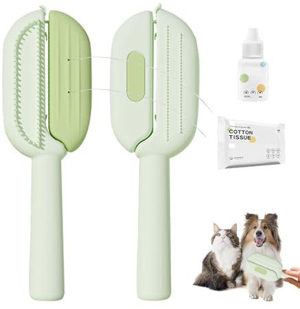 Pet Hair Cleaning Brush, Universal Pet Knot Remover with Water Tank Wet Wipes, Multifunctional, Self-Cleaning Cat Brush for Cats, Dogs, Long Hair and Short Hair, Clean (Green)