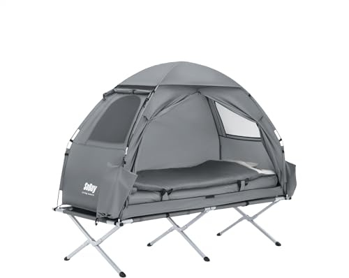 SoBuy Tenda Campeggio Lettino da campeggio pieghevole Brandina da esterno Tenda antipioggia portatile Starry Sky con tasche porta scarpe Tenda 3 in 1 per 1 persona Grigio 193x86x160 cm OGS32-HG