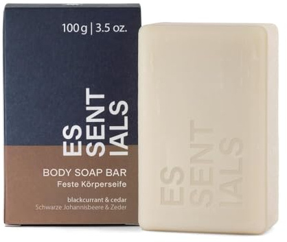 MÜHLE Essentials Feste Körperseife, 100 g, Johannisbeere & Zeder, unisex | Feste Körperseife für alle Hauttypen, Duft Johannisbeere und Zeder, cremiger Schaum, für Damen und Herren