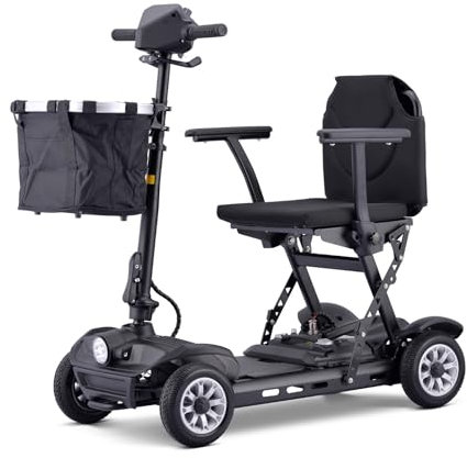 HZWJD 4-Rad-Reisemobilitätsroller,Rollstuhl,Electric Scooter,Elektrischer Rollstuhl,Elektroauto Für Senioren,Elektro Mofa,Kommt Mit Ladegerät Und Aufbewahrungskorb Black~10ah