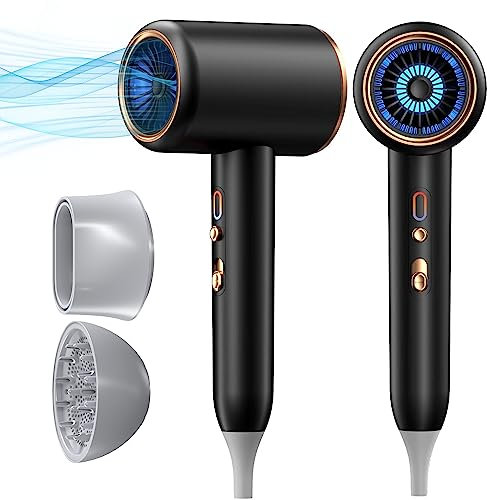 UKLISS Föhn mit Diffusor, 2400W Haartrockner Ionen, 65000 U/MIN Hochtouriger Motor, Hair Dryer Ultra-schnelles Trocknen, 3 Temperature mit Heiß-/Kalttaste, Haarföhn Leicht