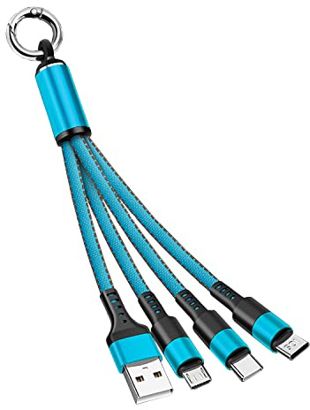 CHXINGCHEN Multi USB Charger Cable, 15cm Short Cable,3 in 1 Multiple USB Charging Cable with Micro USB Type C Connector for iPhone, Samsung, Huawei, Google, Nokia,LG, Sony and More (Blue)