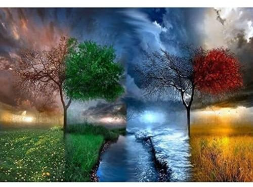 Malen nach Zahlen Erwachsene,Baum der vier Jahreszeiten Malen Nach Zahlen Kits für Erwachsene Kinder,mit Pinseln und Acrylpigment DIY Leinwand Ölgemälde Kunst Home Wall Decor ohne Rahmen,40x60cm