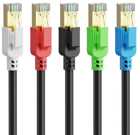 Cat 8 Ethernet Cable 6 ft-5Pack,RJ45 40Gbps 2000Mhz Patch Cord, Indoor&Outdoor High Speed Network Cable, 26AWG Heavy Duty Direct Burial Shielded SFTP Lan Wire, in Wall&Weatherproof for Router Black