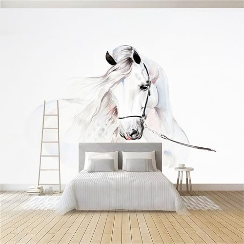 Fototapete Vlies Tapete Tierisches Weißes Pferd 200 x 140 cm 3D Effekt Wandbild Vlies Wandtapete Moderne Wohnzimmer Mural Schlafzimmer Kinderzimmer TV Hintergrund Wand Dekora