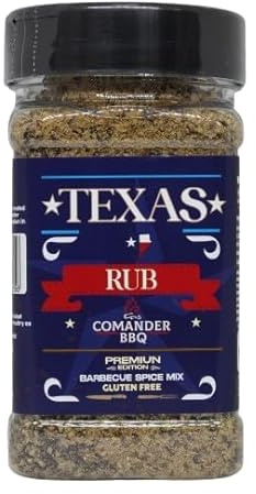 Sazonador Texas Rub, Mezcla de Especias para Carne de Vaca, Cerdo y Aves, Comander BBQ 200 gr.