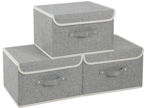 ENUMAIL Scatole Portaoggetti Lavabile con Manici,33x23x20cm,Grigio,3 Pezzi | Scatole di Stoccaggio Pieghevoli con Coperchio,Scatola con Supporto di Tavola PP,Contenitori per Armadio in Tessuto