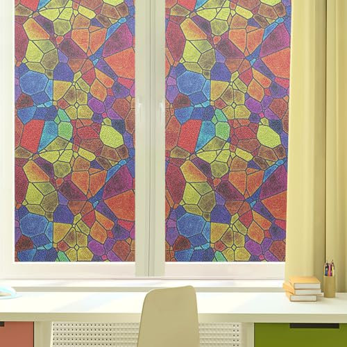 Sichtschutzfolie Fenster Rot Blau Geometrie Sonnenschutzfolie Fenster,Sichtschutz Fensterfolie,Durchsichtig Thermofolie Fenster Gegen Hitze,Milchglasfolie Statisch Haftend