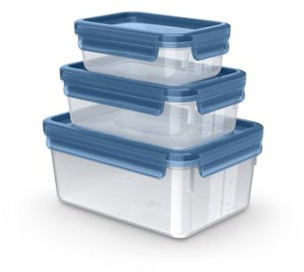 Emsa Clip & Close Eco N1171800 - Juego de 3 recipientes herméticos (0,55/1,0/2,2 L, diseño ecológico, a prueba de fugas, higiénico, apto para microondas, congelador y lavavajillas, sin bisfenol A),