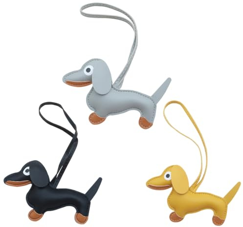 EIYVPRA 3 Schlüsselanhänger Dackel, Süße Welpe Hundetasche Anhänger Leder Glücksbringer Keychain Geschenke für Lieblingsmensch Frauen Männer Kinder Geburtstag Schlüsselring