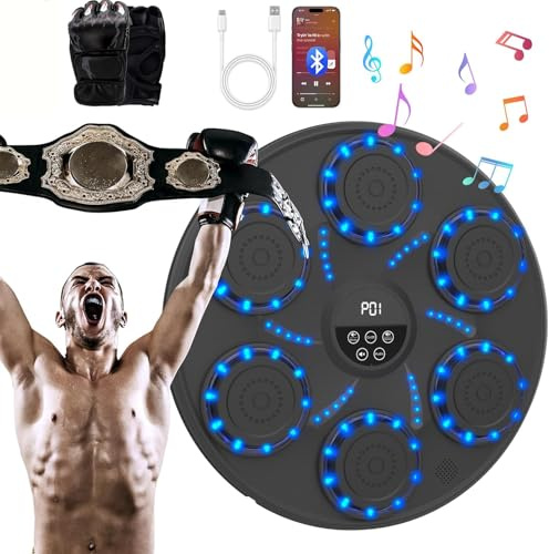 LeuKoles 2025 ny musikboxningsmaskin med Bluetooth, LED-ljusboxningsmaskin med musik med boxhandskar, elektronisk boxningsmaskin för väggmontering med 9 hastighetslägen och räkningsläge
