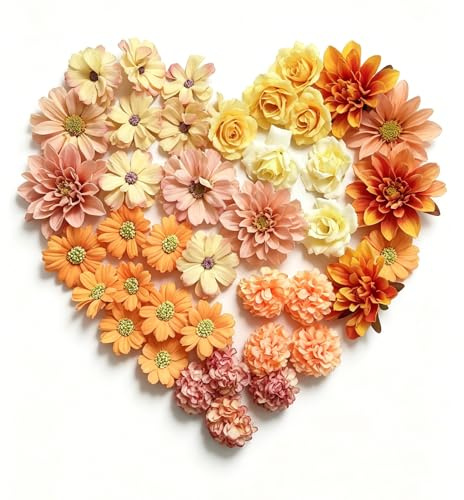 PacuM 40 Stück Mini Künstliche Blumen Kunstblumen Realistisch Künstliche Blüten Farbig SeidenblumenBlütenköpfe Deko-Blüten Kunstblumen zum Basteln für DIY Flowers Hochzeit Party Home Handwerk (Gelb)