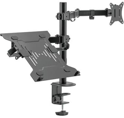 electriQ Adjustable Monitor Arm with Laptop Tray – Fits 17 to 32 Screens, 9kg Capacity, Full Motion Desk Mount with VESA Compatibility