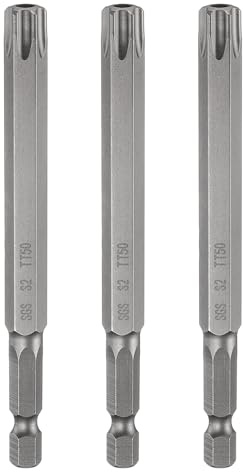 sourcing map 3pcs TT50 Sicurezza Torx Testa Cacciavite Bit 4 (100mm) Lungo 1/4 Hex Shank Magnetico Tamper Proof 6 Point Star Screw Driver Drill Bit S2 Acciaio Hole Tip Industrial Power Tools