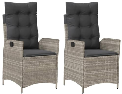 Willood Gartenstühle Gartensessel mit Kissen 2 STK. Verstellbar Hellgrau Poly Rattan