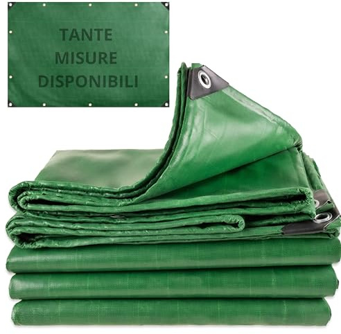 Telo/Telone Impermeabile Esterno - 3x3 METRI - ANTISTRAPPO - DURABILITA' 5 ANNI, Telo Copritutto Senza Elastici Inclusi, Telone Occhiellato Rinforzato, Verde, 110gr/mq