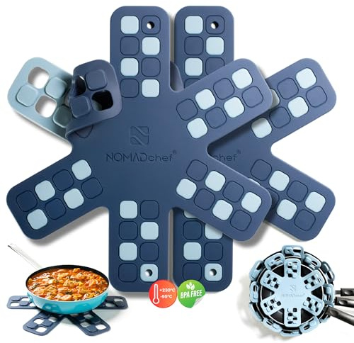 NOMADCHEF Dual-Use Silicone Pan Protectors for Stacking & Trivets for Hot Dishes | Silicone Trivet Mat | Perfect for Pot and Pan Protectors | 2-Pack Medium (12.5in) Cookware Protectors (M2-BLU/BLU)