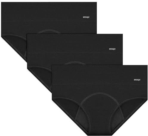 RFOGJV Period Underwear for Women Teens Leak-Proof Menstrual Cotton Protective Hipster Panties 3 Pack Black,S