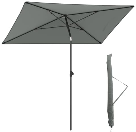 KOMFOTTEU Sonnenschirm rechteckig 213 x 140 x 245 cm, Gartenschirm um 30° neigbar, Balkonschirm mit Tragetasche & Sonnenschutz, Terrassenschirm für Balkon, Pool, Strand (Grau)