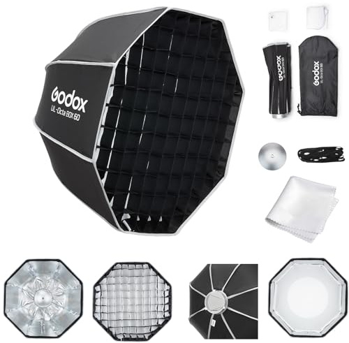 Godox Softbox Godox 60CM/23.6Inch Quick Release Umbrella Octagonal Softbox,Bowens Mount with Removable Front and Inner Diffusers/Grip/Diffuser Plate for Photography, Live Streaming, Location Portrait